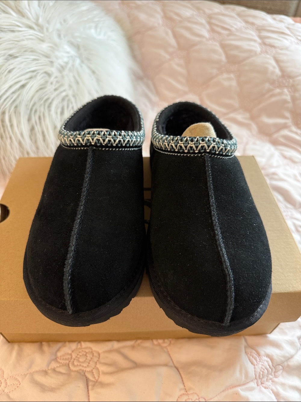 UGG Black Suede Slip-On Clog with Braided Trim. Comes in original box. - Picture 2 of 5